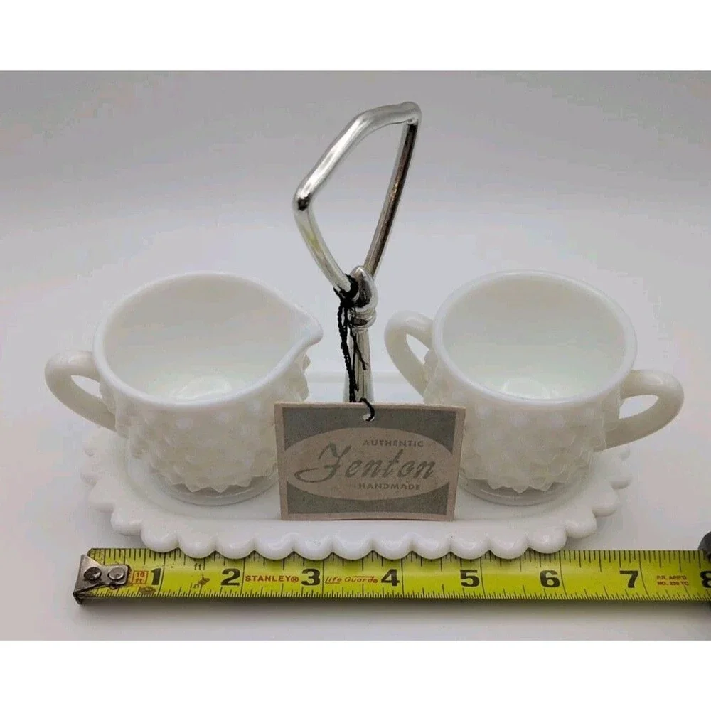 Fenton Milk Glass Hobnail Sugar/ Creamer With Tray And Tags‎